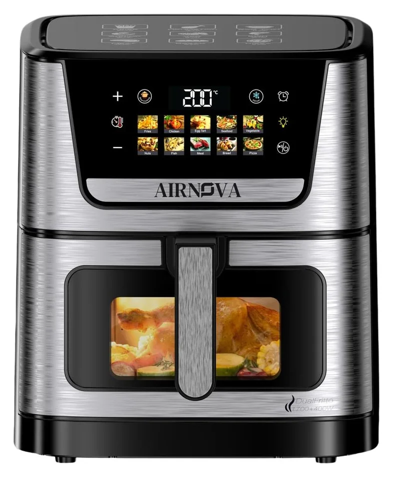 AIRNOVA DualFritto, 2.100 W, 9 l, geam transparent si lumina interna