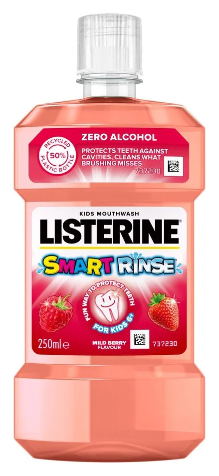 Listerine Smart Rinse, 250 ml, pentru copii, aroma de capsuni