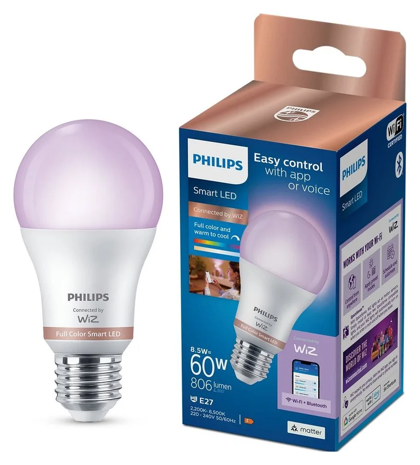 Philips Smart A60 RGB, Wi-Fi, E27, 8,5 W, 806 lm