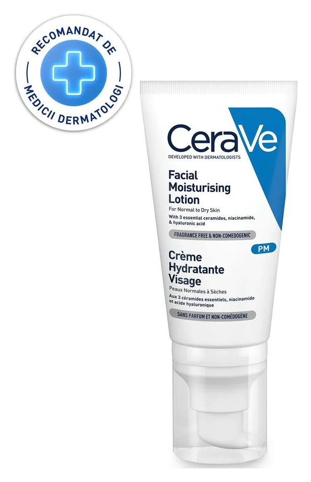 CeraVe PM, crema hidratanta de fata cu ceramide, niacinamida si acid hialuronic, 52 ml