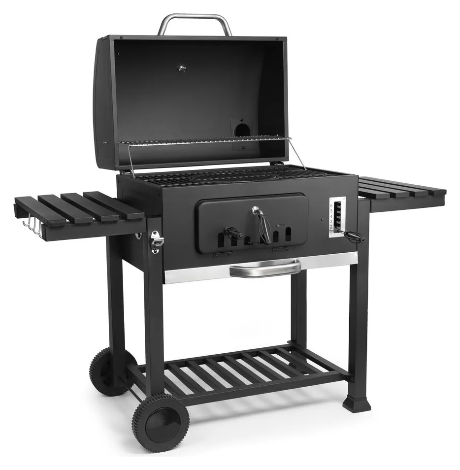 Gratar pe carbune Mr. Grill XL, capac cu termometru, fonta emailata, 71x46 cm