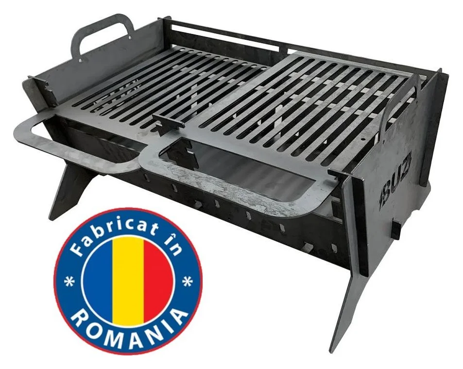 Gratar de camping din otel carbon, pliabil, suprafata 48x32 cm