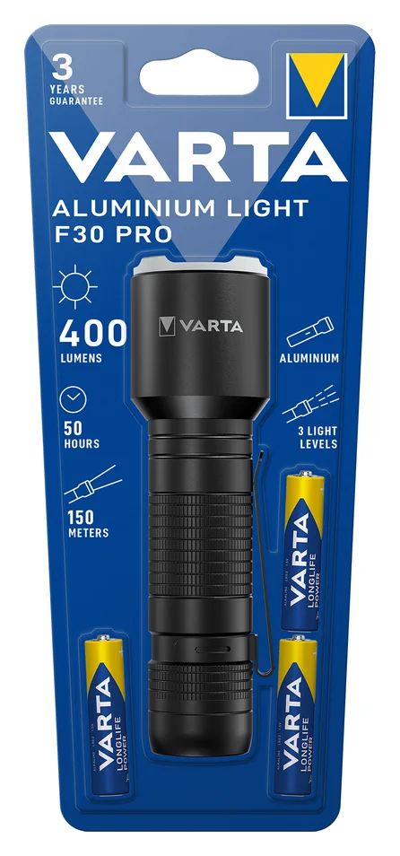Varta Aluminium Light F30 Pro, 400 lm, 3xAAA, 50 ore