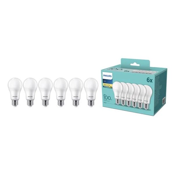 Pachet 6 becuri LED Philips, E27, 13 W, 1521 lm, 2700K