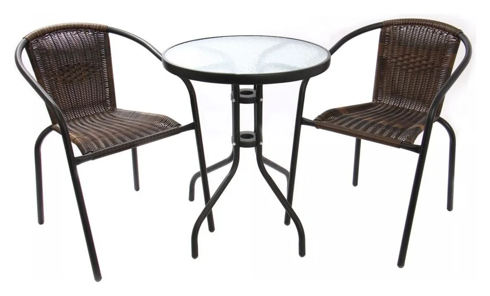 Set IDL Aruba Brown, masa rotunda 60 cm si 2 scaune, ratan sintetic