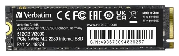 Verbatim Vi3000, 512 GB, PCIe Gen 3