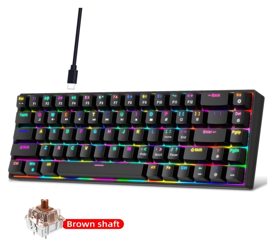 Tastatura mecanica 60% RGB, 68 taste, switch Brown